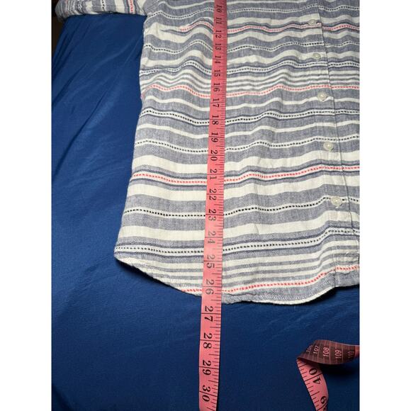Christopher & Banks striped button down linen shirt womens medium coastal beachy - Picture 6 of 6